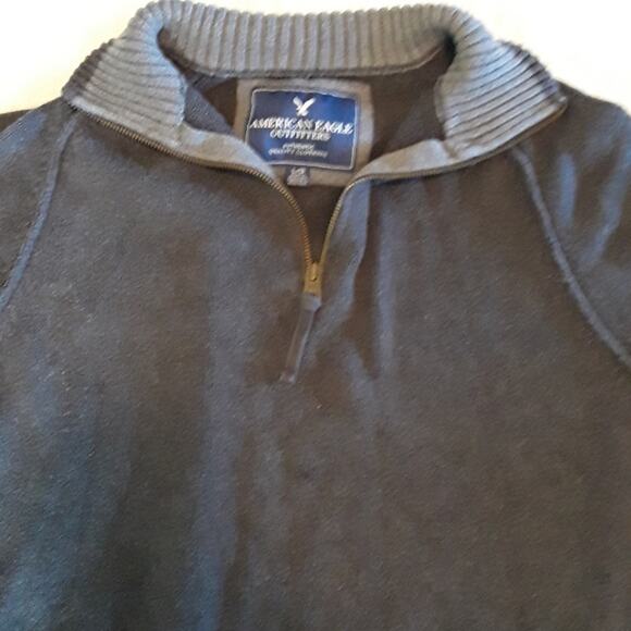 Mens Sz L Gray 1/4 Zip Ribbed Collar Y2K Grunge Preppy Sweater American Eagle - Picture 11 of 12